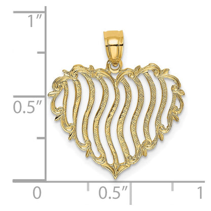 14K Yellow Gold Polished And Textured Heart Charm