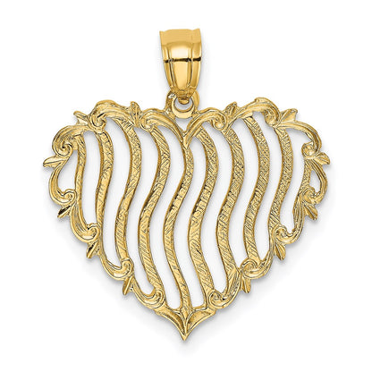 14K Yellow Gold Polished And Textured Heart Charm