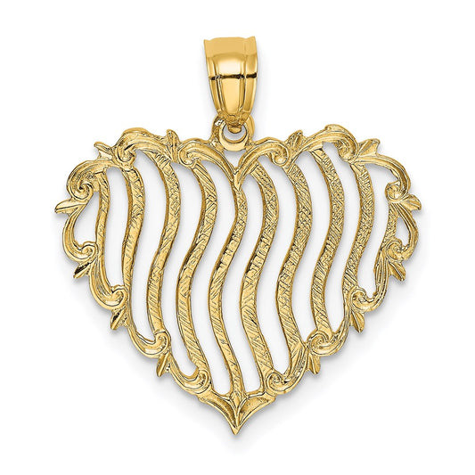 14K Yellow Gold Polished And Textured Heart Charm