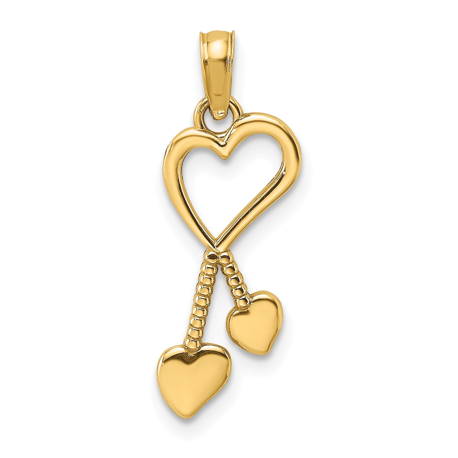 14K Yellow Gold Polished Heart W/ Double Tassle Charm
