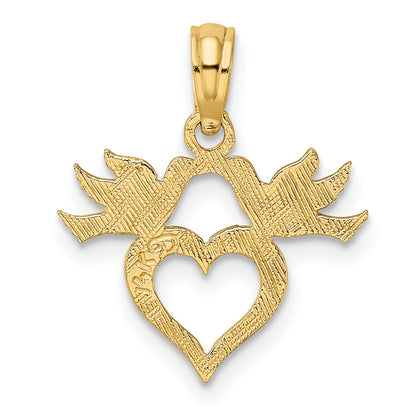 14K Yellow Gold Heart W/ Love Birds Charm