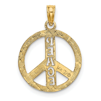14K Yellow Gold Flat Textured Peace Sign Charm