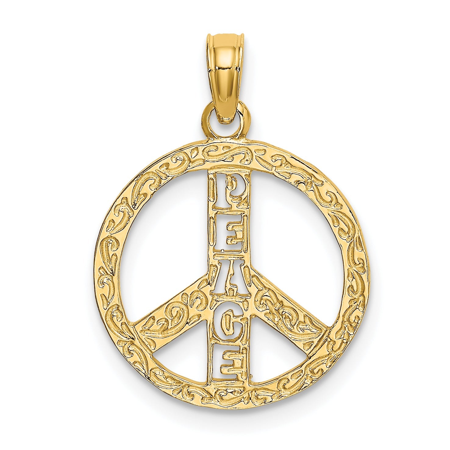 14K Yellow Gold Flat Textured Peace Sign Charm