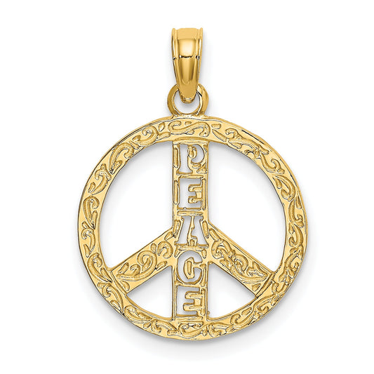 14K Yellow Gold Flat Textured Peace Sign Charm