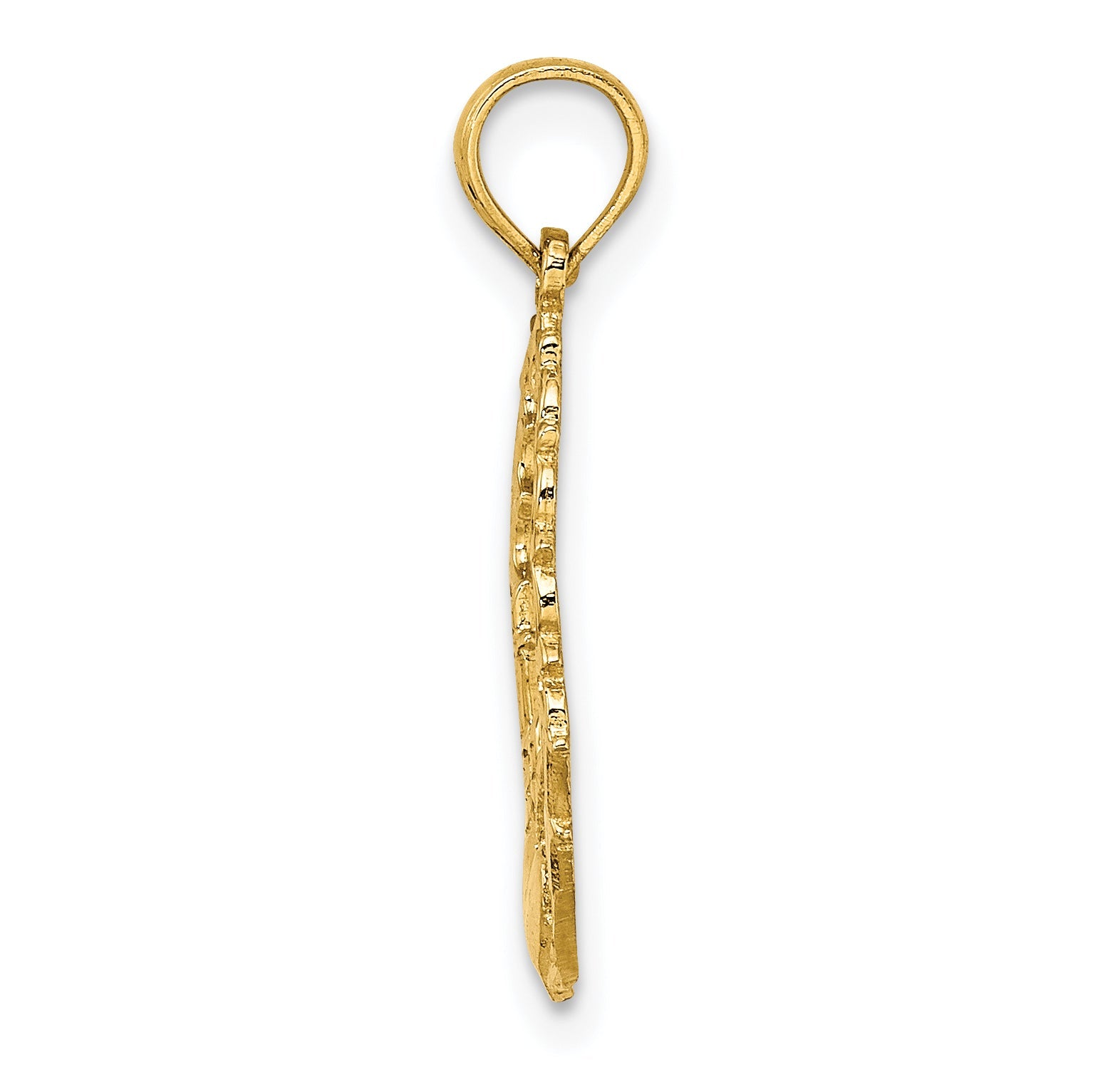 14K Yellow Gold Engraved Claddagh In Oval W/ Lace Trim Charm