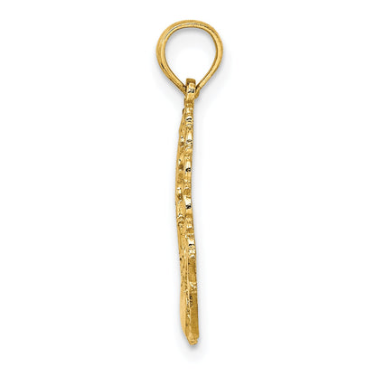 14K Yellow Gold Engraved Claddagh In Oval W/ Lace Trim Charm