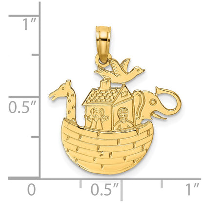 14K Yellow Gold Engraved Flat Noah'S Ark Charm