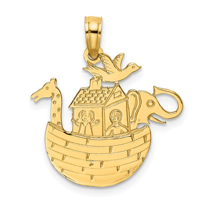 14K Yellow Gold Engraved Flat Noah'S Ark Charm