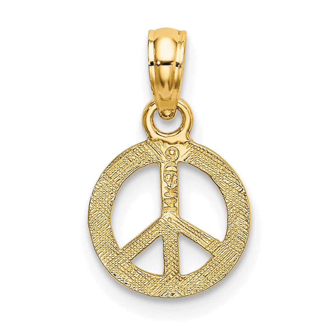 14K Yellow Gold Flat Textured Mini Peace Sign Charm