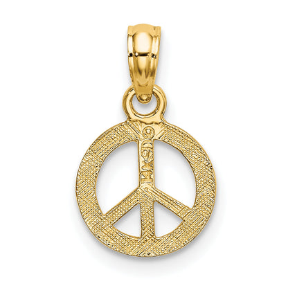 14K Yellow Gold Flat Textured Mini Peace Sign Charm