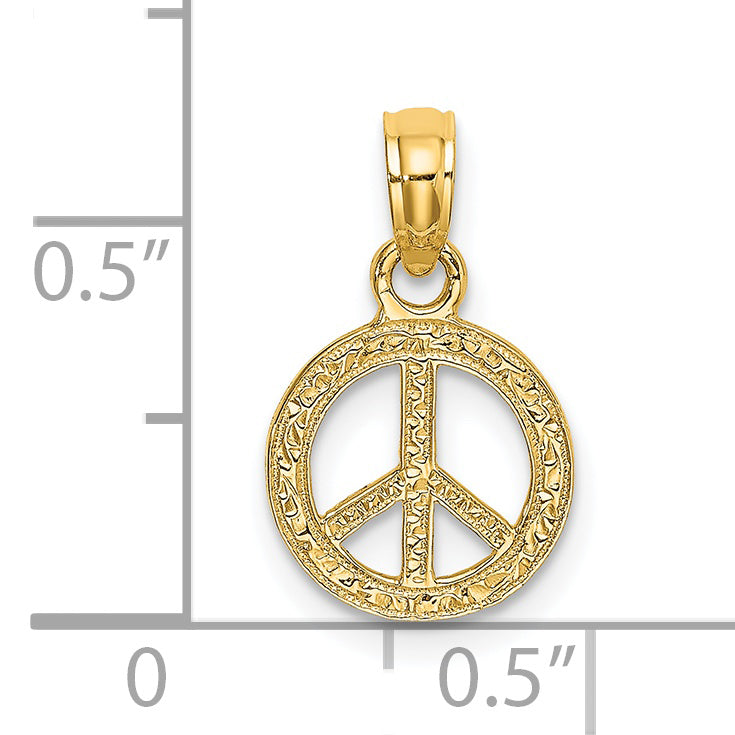 14K Yellow Gold Flat Textured Mini Peace Sign Charm