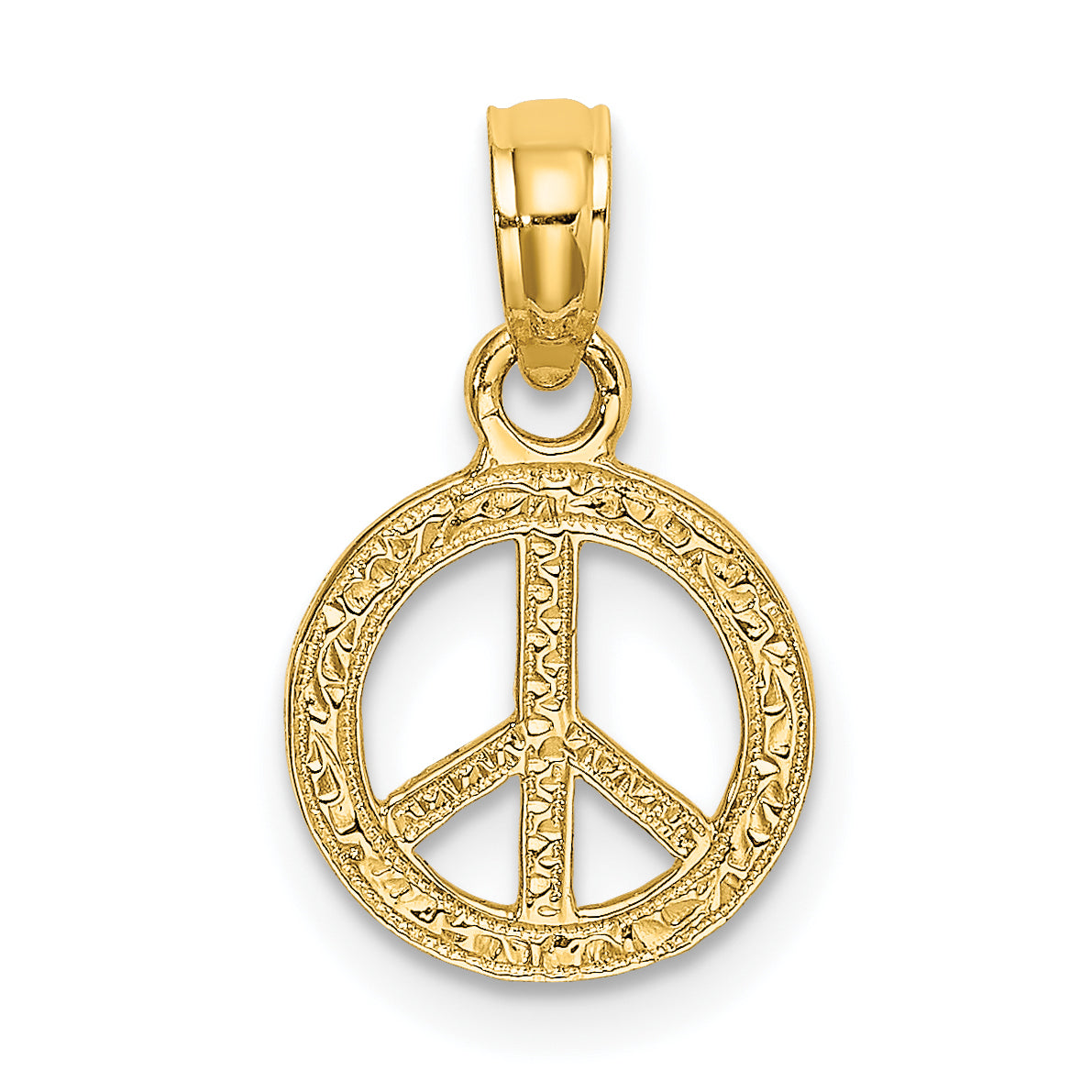 14K Yellow Gold Flat Textured Mini Peace Sign Charm
