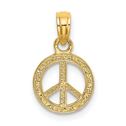 14K Yellow Gold Flat Textured Mini Peace Sign Charm