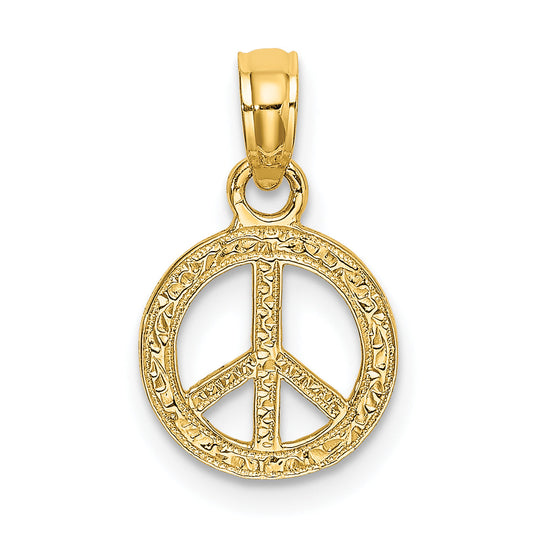 14K Yellow Gold Flat Textured Mini Peace Sign Charm