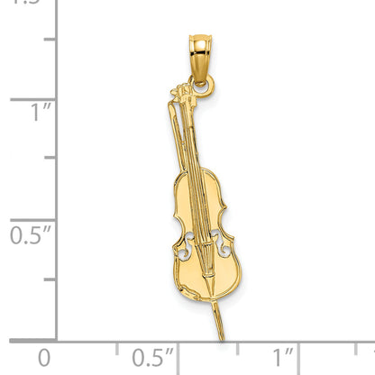 14K Yellow Gold Polished Engraved Upright Bass Charm