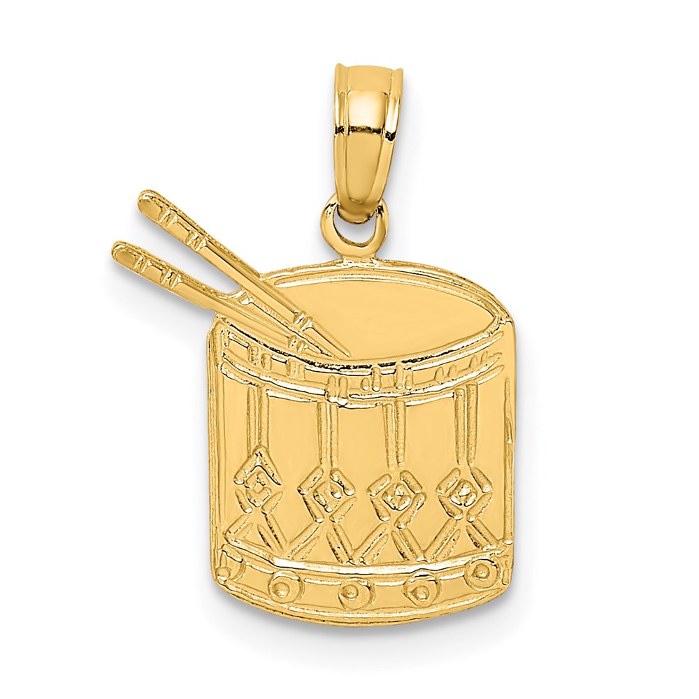 14K Yellow Gold Polished Drum And Sticks Charm