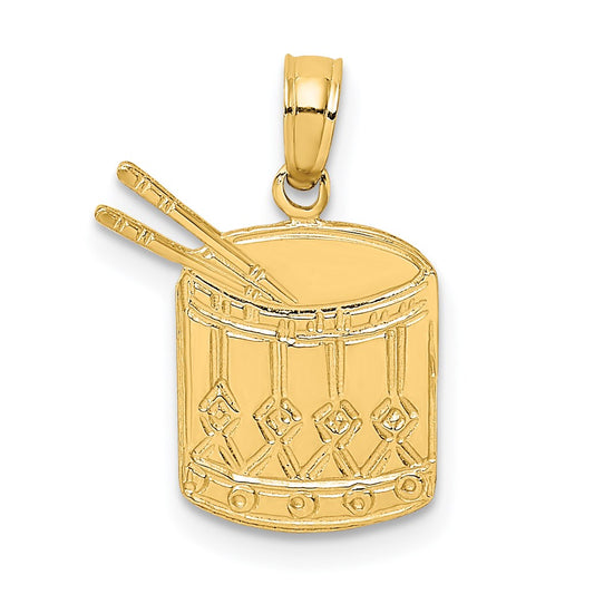 14K Yellow Gold Polished Drum And Sticks Charm