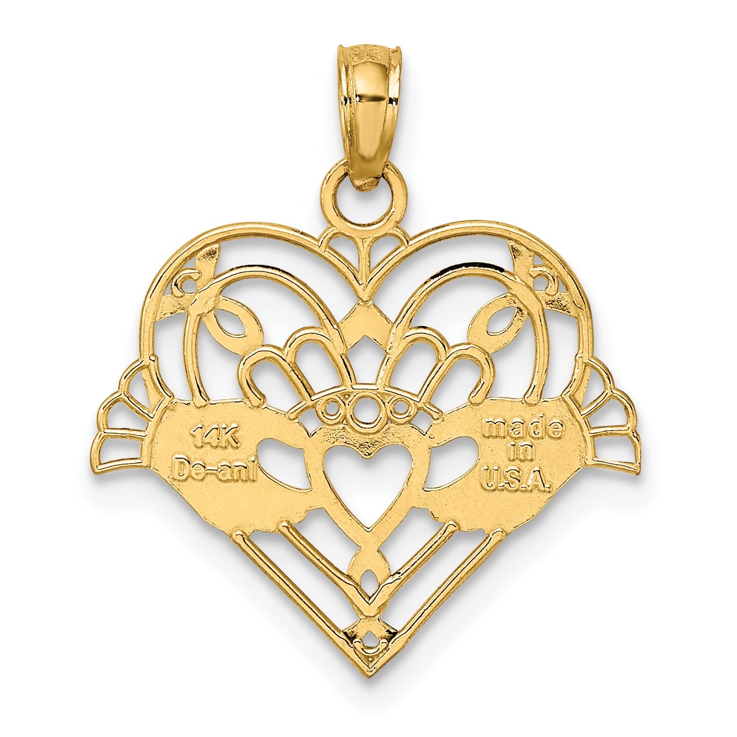 14K Yellow Gold Polished And Beaded Claddagh In Heart Charm