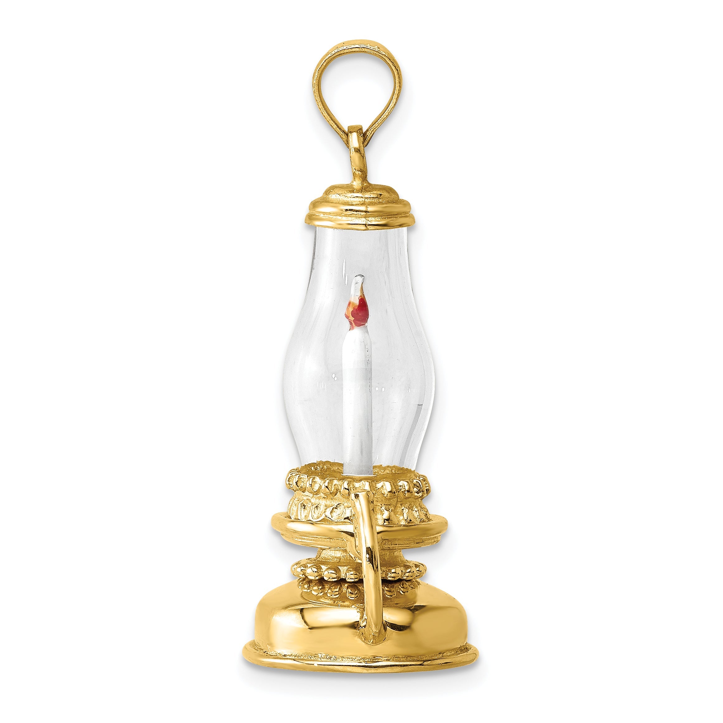 14K Yellow Gold Glass W/ Enamel 3-D Candle Lantern Charm