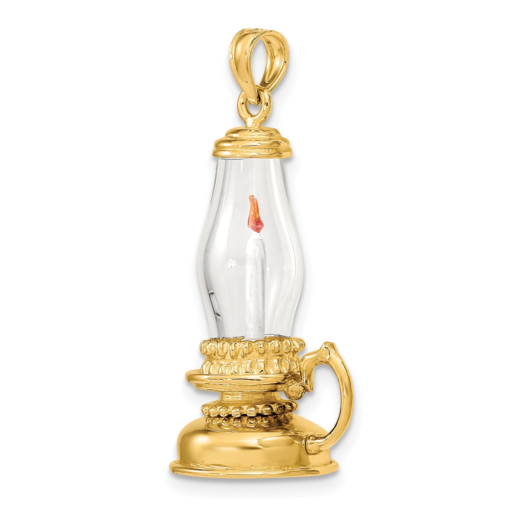 14K Yellow Gold Glass W/ Enamel 3-D Candle Lantern Charm
