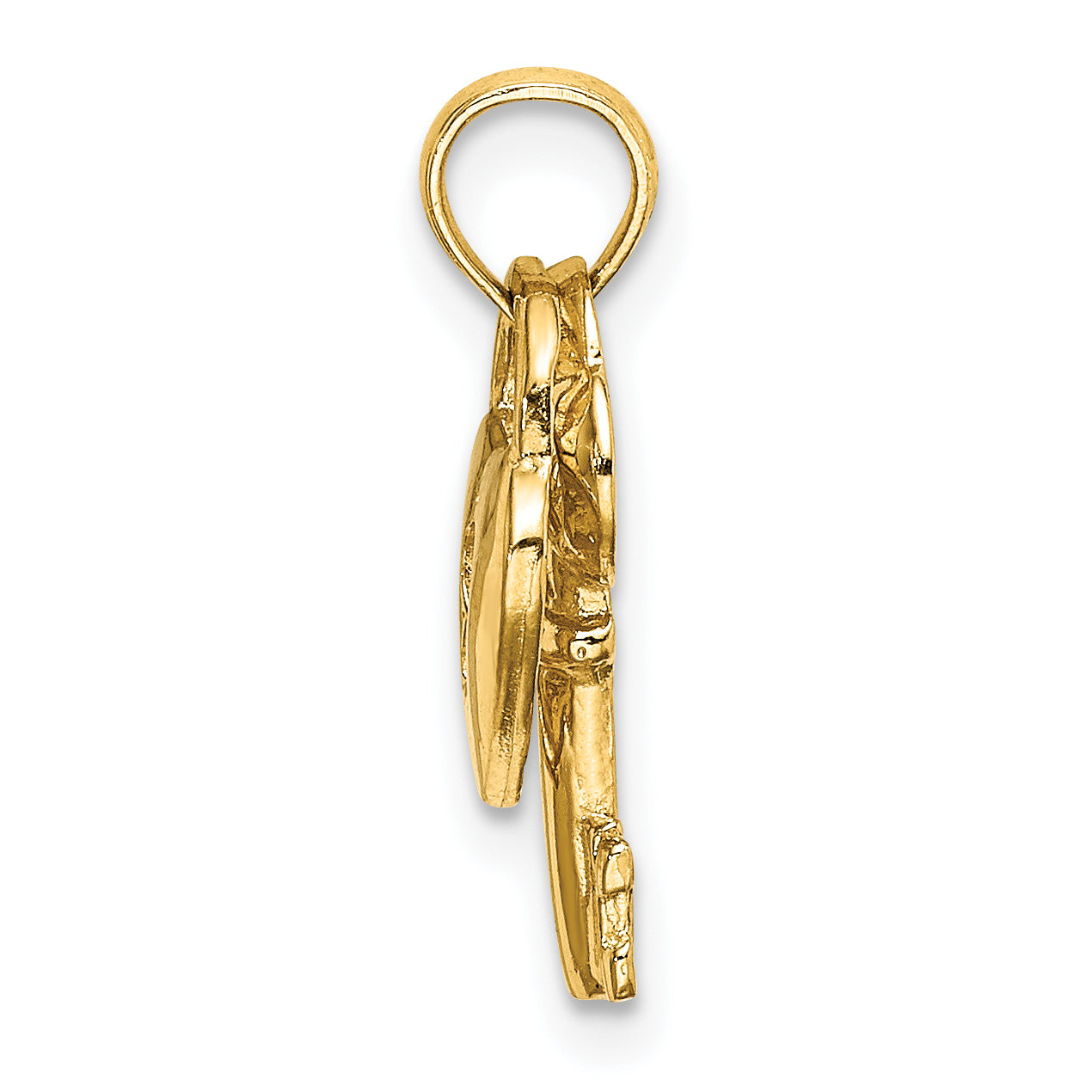 14K Yellow Gold Moveable Dangling Heart And Key Charm
