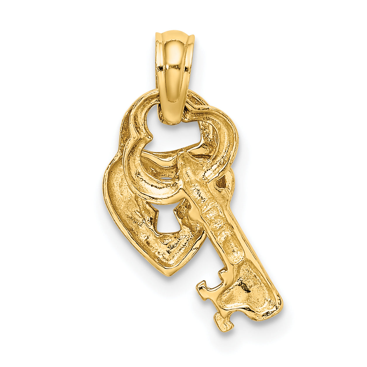 14K Yellow Gold Moveable Dangling Heart And Key Charm