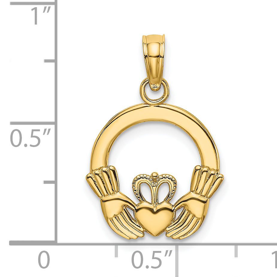 14K Yellow Gold Polished Round Claddagh Charm