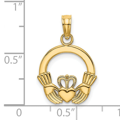 14K Yellow Gold Polished Round Claddagh Charm