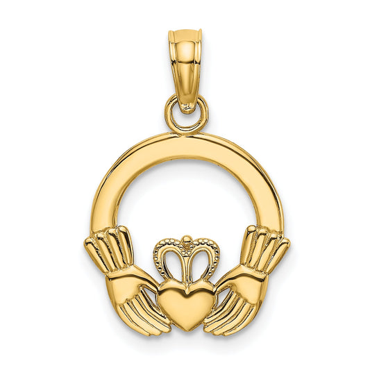 14K Yellow Gold Polished Round Claddagh Charm