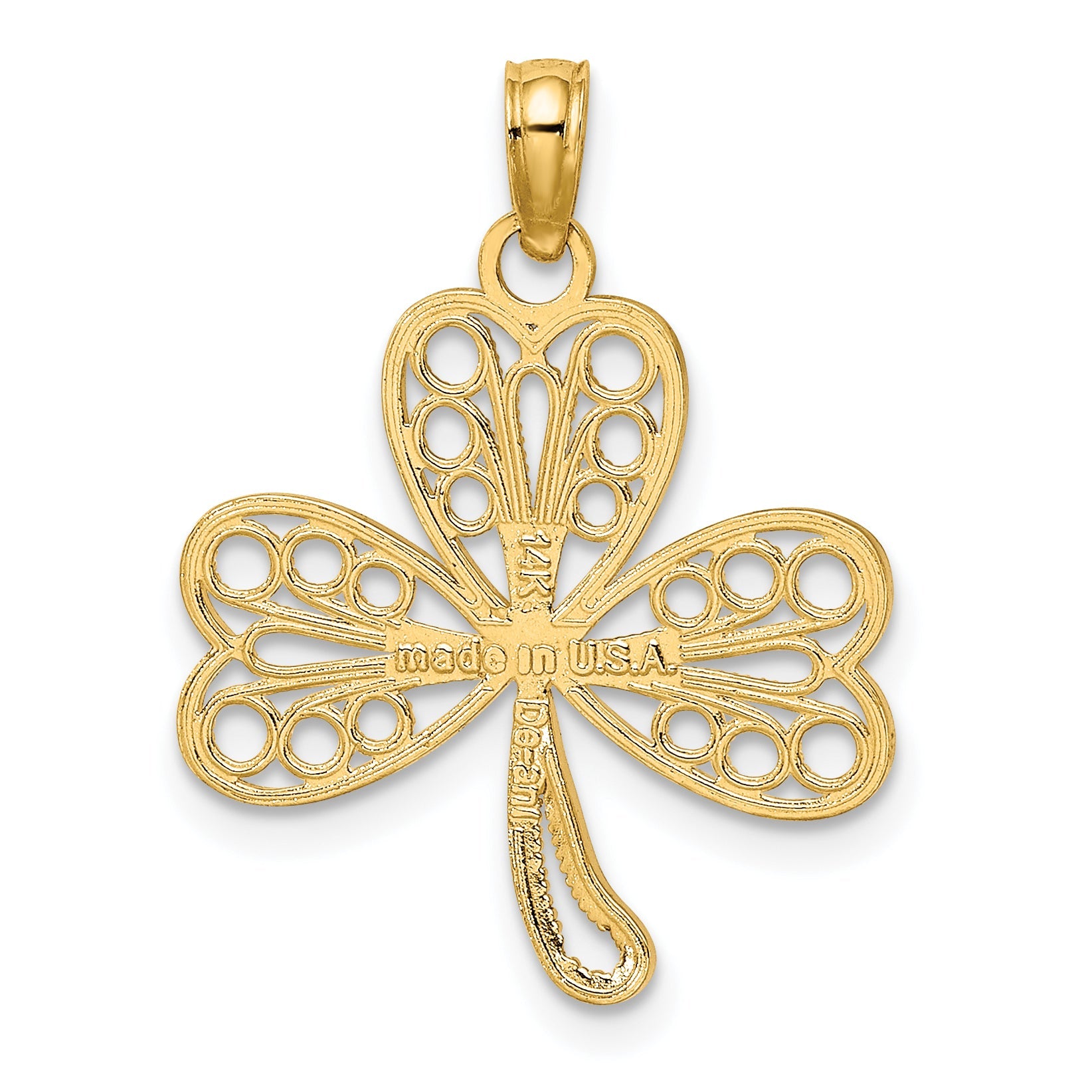 14K Yellow Gold Filigree 3-Leaf Clover Charm