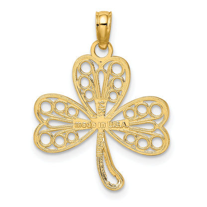 14K Yellow Gold Filigree 3-Leaf Clover Charm
