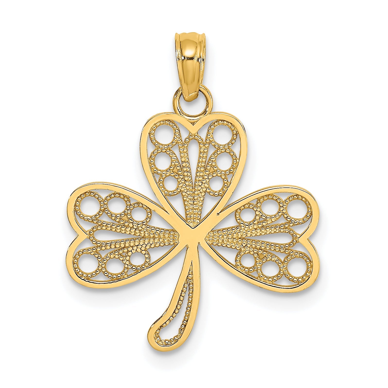 14K Yellow Gold Filigree 3-Leaf Clover Charm