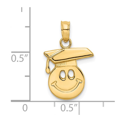 14K Yellow Gold Polished Smiley Face W/ Graduation Cap Charm