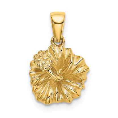 14K Yellow Gold Textured Hibiscus Flower Charm
