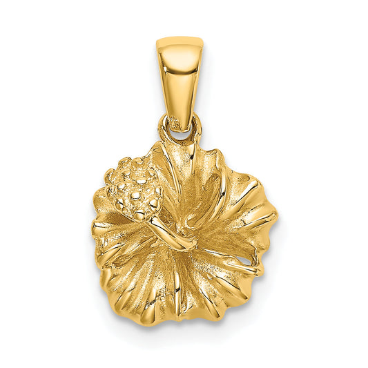 14K Yellow Gold Textured Hibiscus Flower Charm