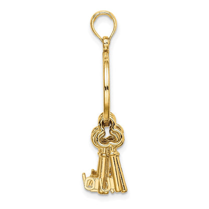 14K Yellow Gold Moveable 3D I Love You Key Chain Charm