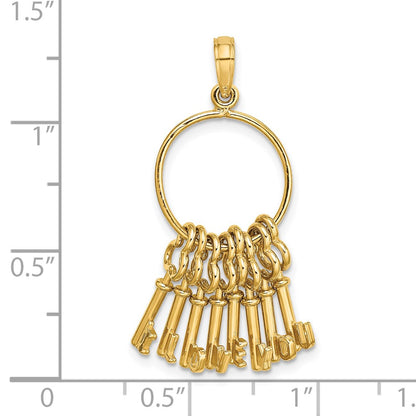 14K Yellow Gold Moveable 3D I Love You Key Chain Charm