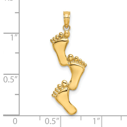 14K Yellow Gold Polished Triple Vertical Feet Charm