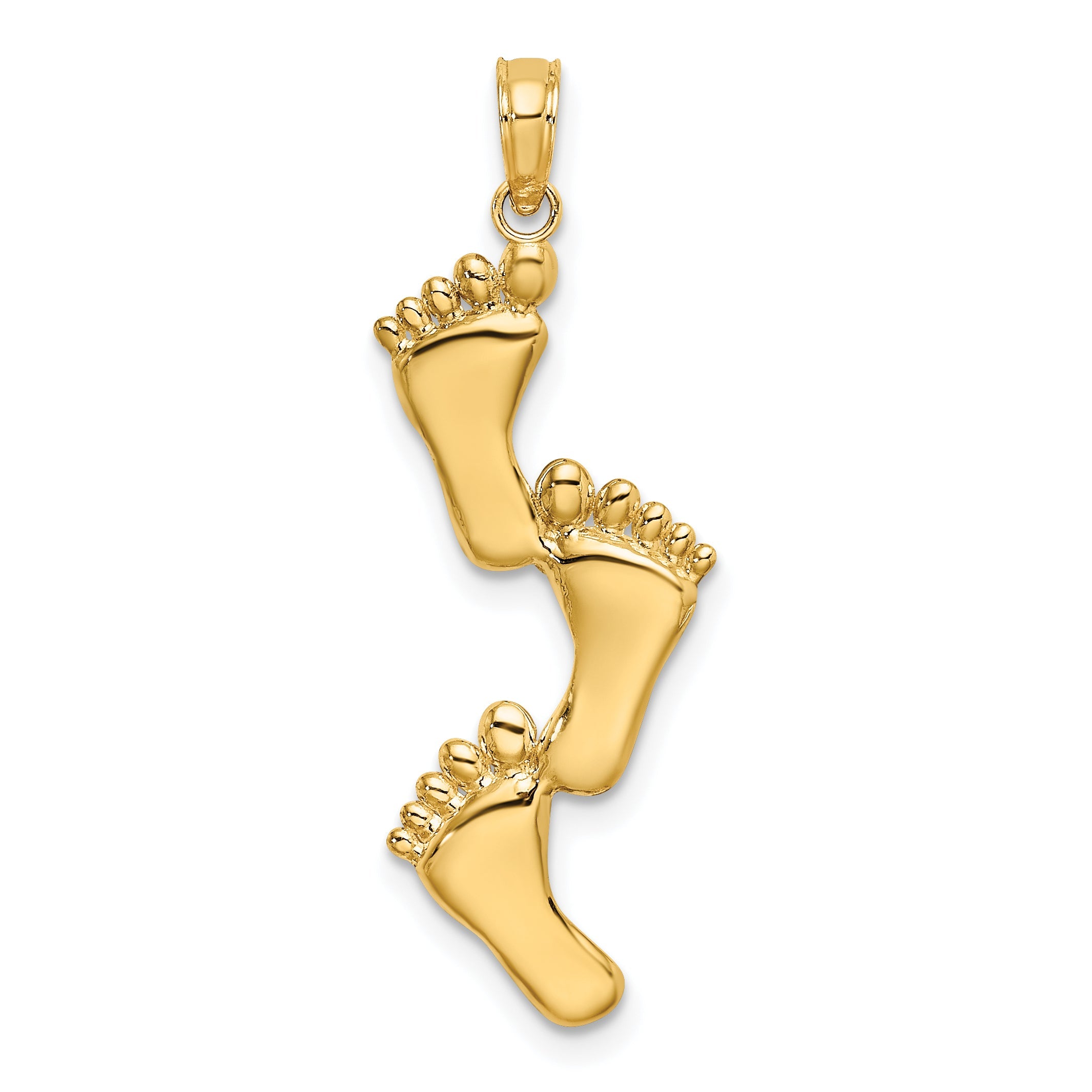 14K Yellow Gold Polished Triple Vertical Feet Charm