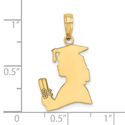 14K Yellow Gold Polished Female Graduation Profile W/ Diploma Charm