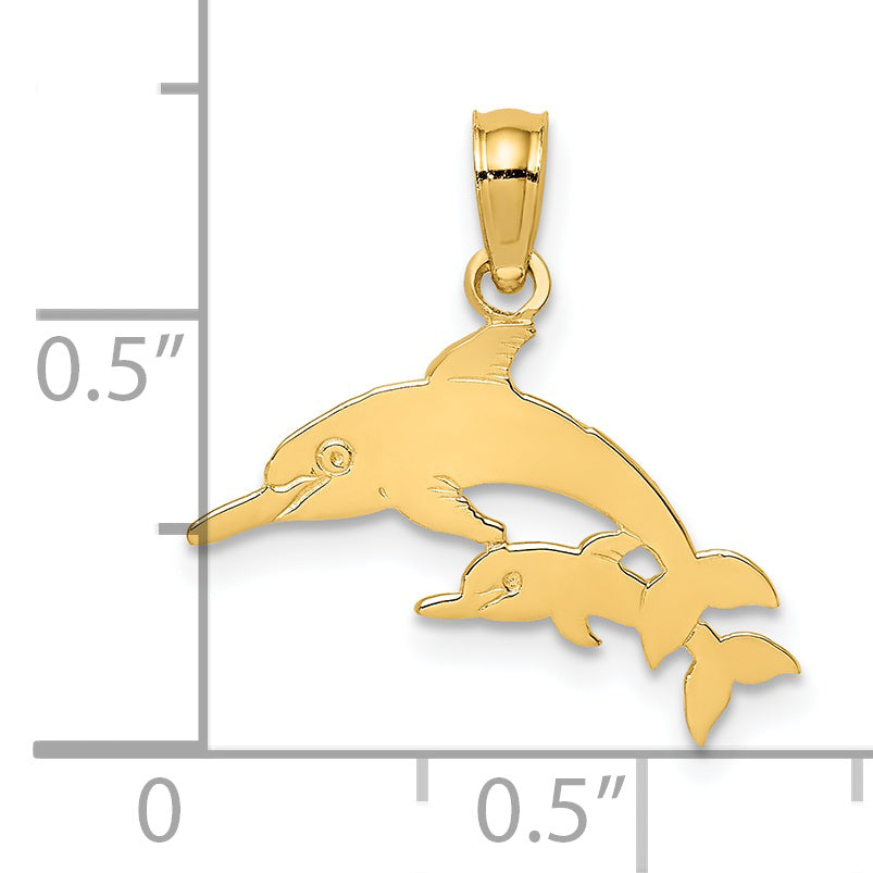 14K Yellow Gold Mother And Calf Dolphin Charm