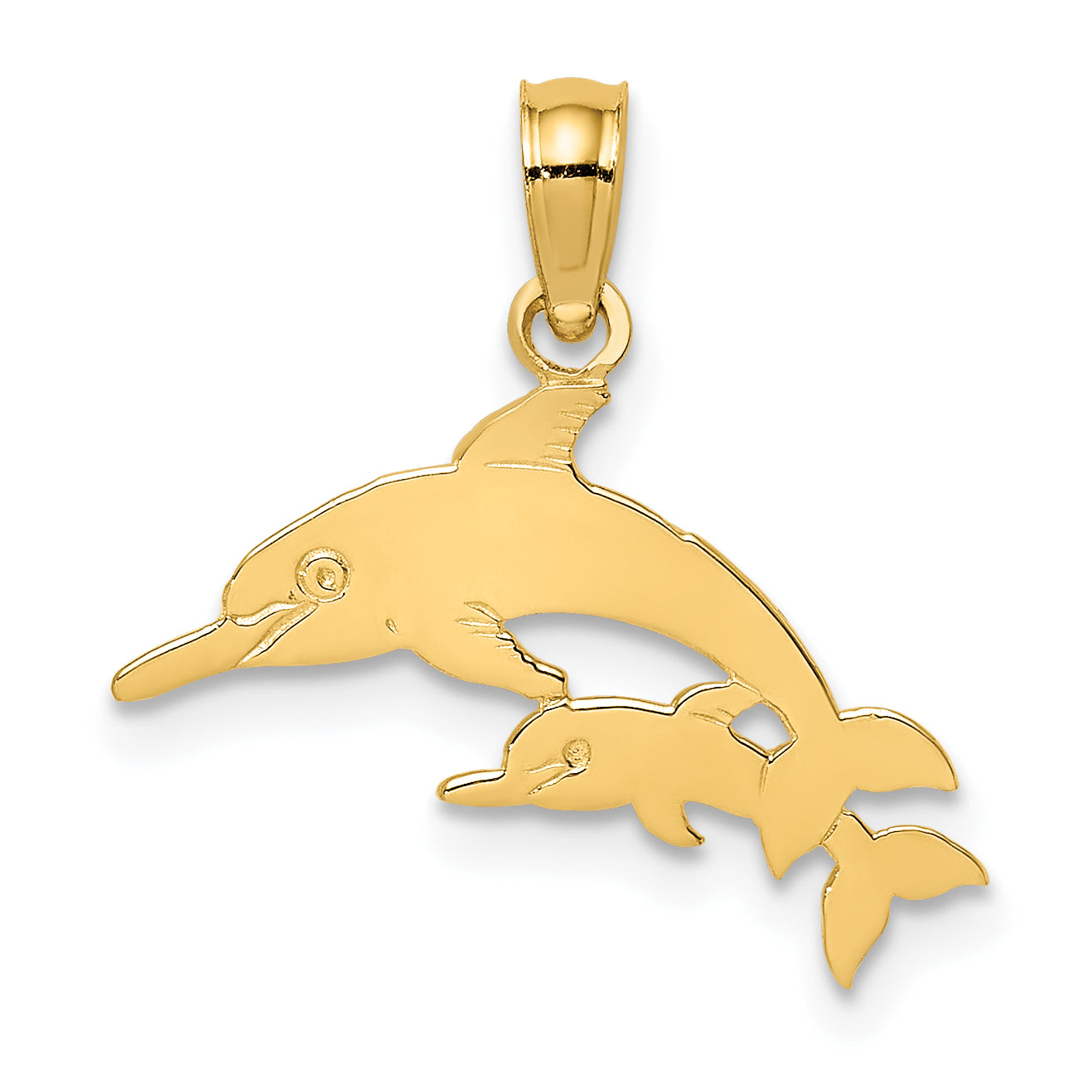 14K Yellow Gold Mother And Calf Dolphin Charm