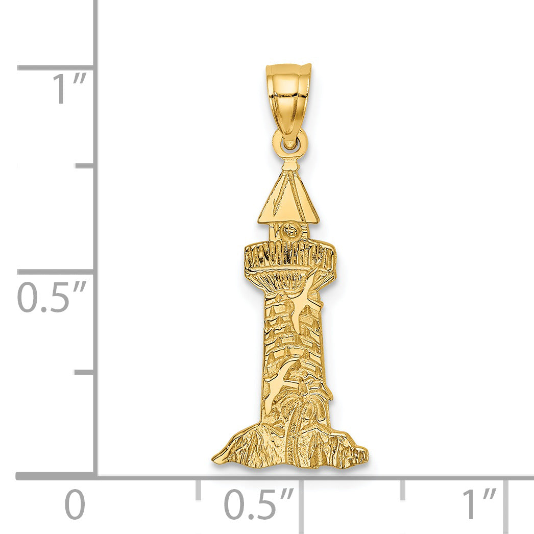 14K Yellow Gold Lighthouse With Seagulls Charm