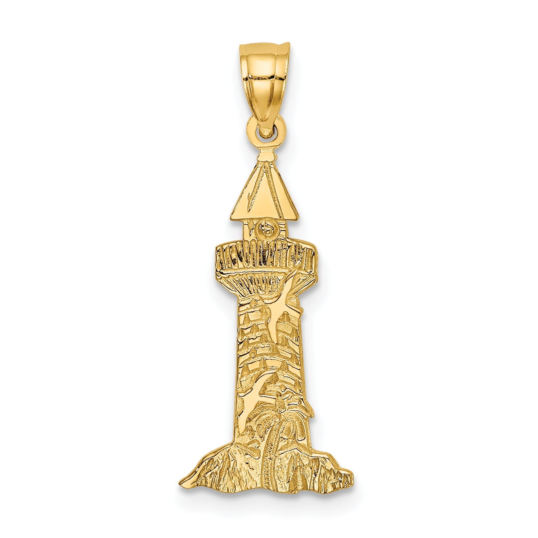 14K Yellow Gold Lighthouse With Seagulls Charm