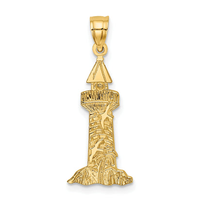 14K Yellow Gold Lighthouse With Seagulls Charm