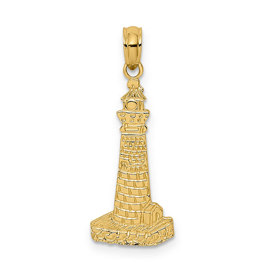 14K Yellow Gold Flat And Textured Lighthouse Charm