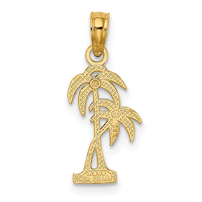 14K Yellow Gold Textured Double Palm Tree Charm