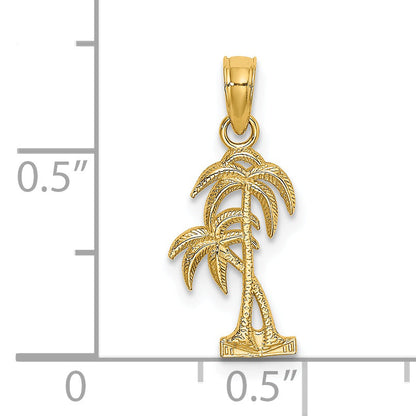 14K Yellow Gold Textured Double Palm Tree Charm