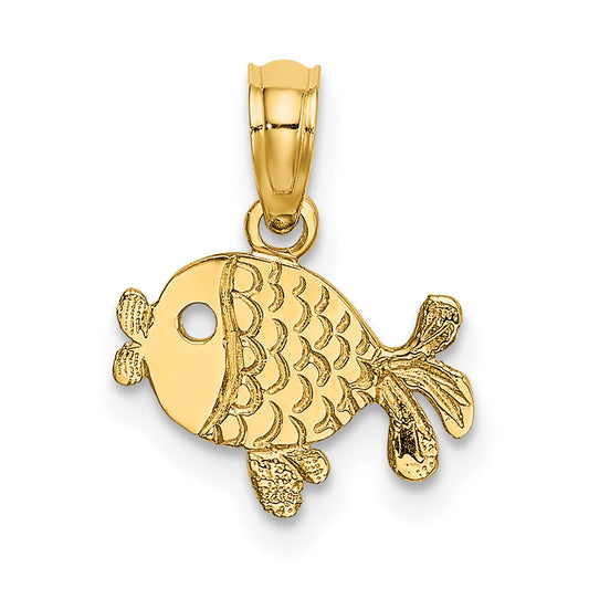 14K Yellow Gold Flat Engraved Playful Fish Charm