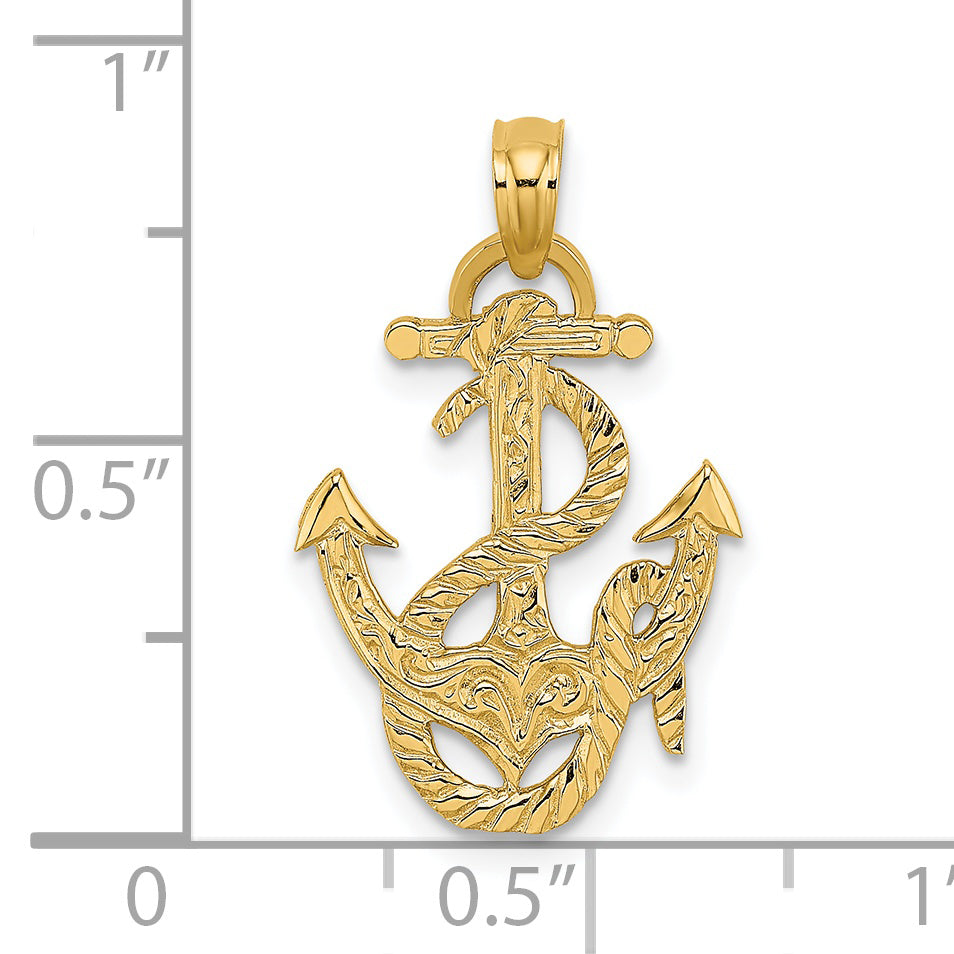 14K Yellow Gold Polished Anchor And Rope Charm